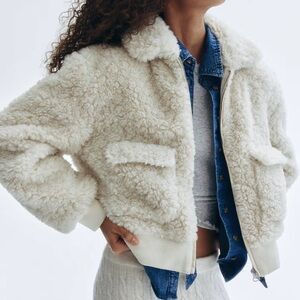 H&M Fluffy Bomber Jacket in Ivory in XS - NEW